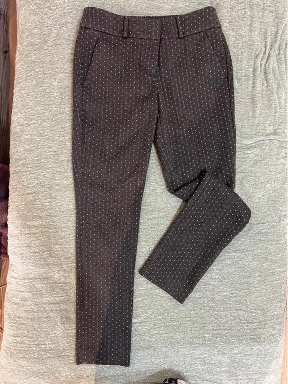 LOFT Marisa Skinny Pants  Gray White Dot Stretch Career Office Ankle Pants